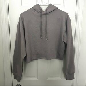 Cropped Gray Sweatshirt Hoodie fleece lined crop top grey long sleeve drawstring
